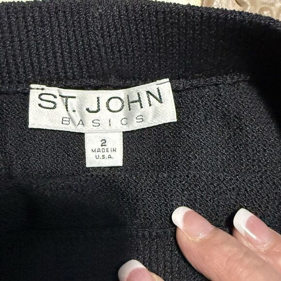 St John Basics Collection Black Santana Knit Maxi Skirt Sz 2 Pull On Back Slit - Picture 3 of 3